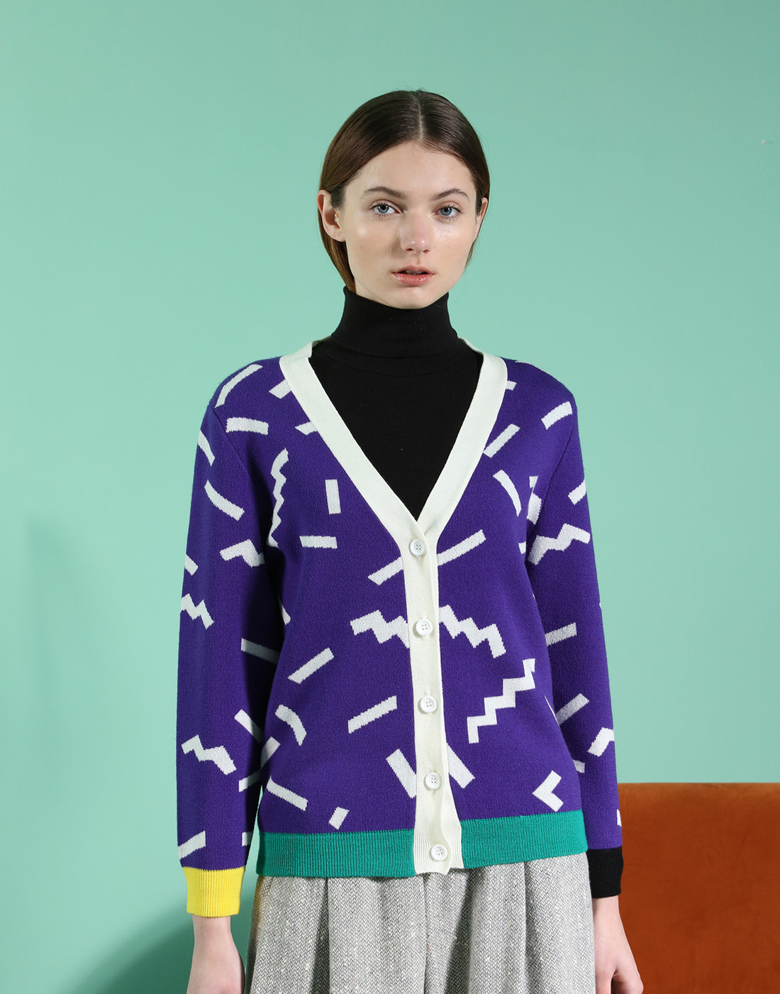 Ditsy / Merino Wool Cardigan • Purple