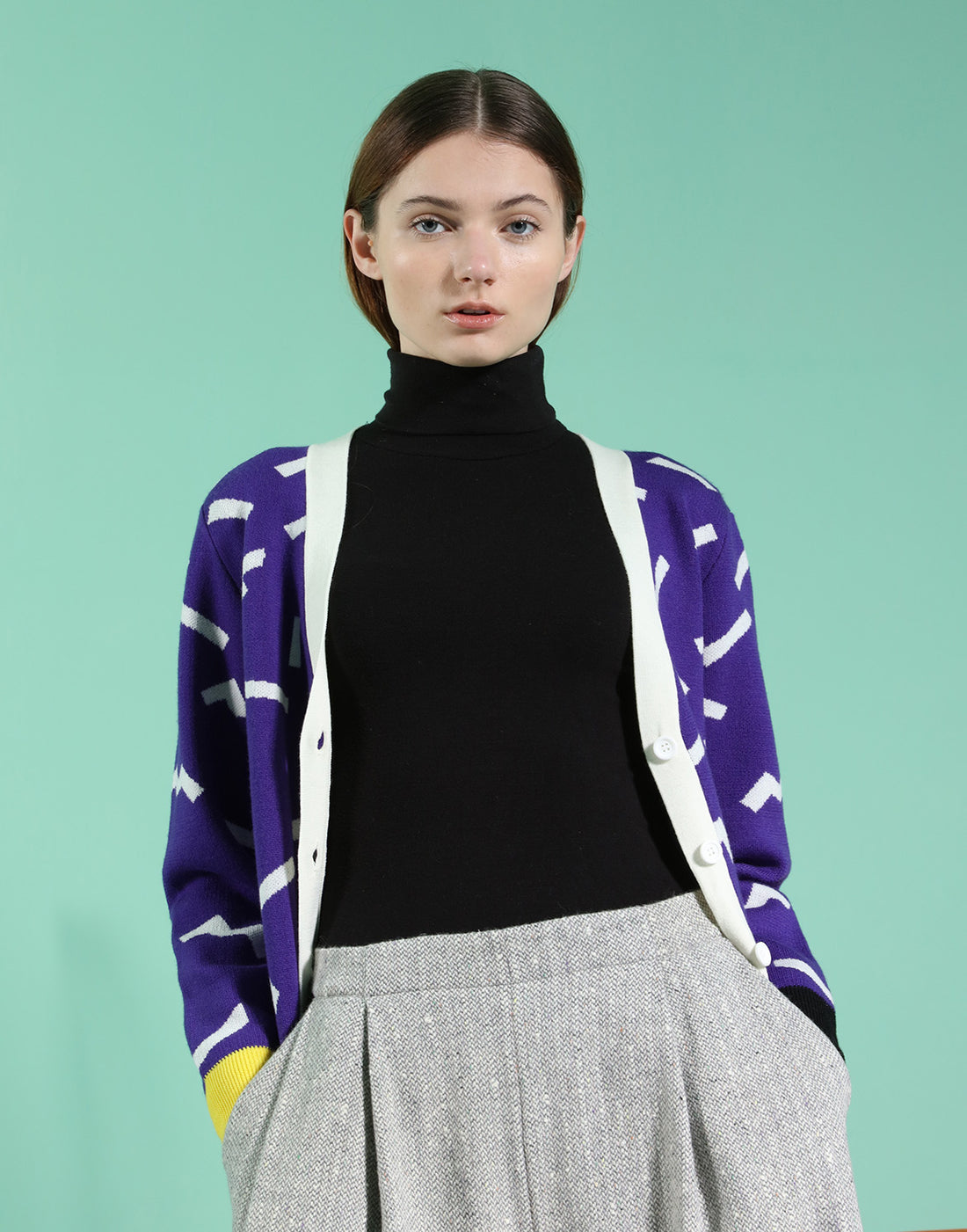 Ditsy / Merino Wool Cardigan • Purple