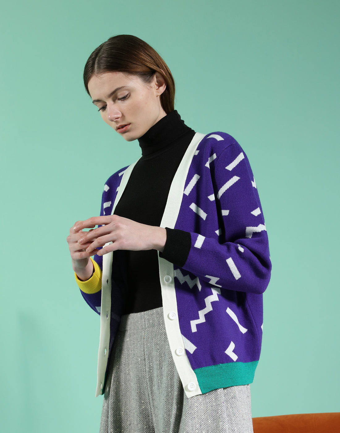 Ditsy / Merino Wool Cardigan • Purple