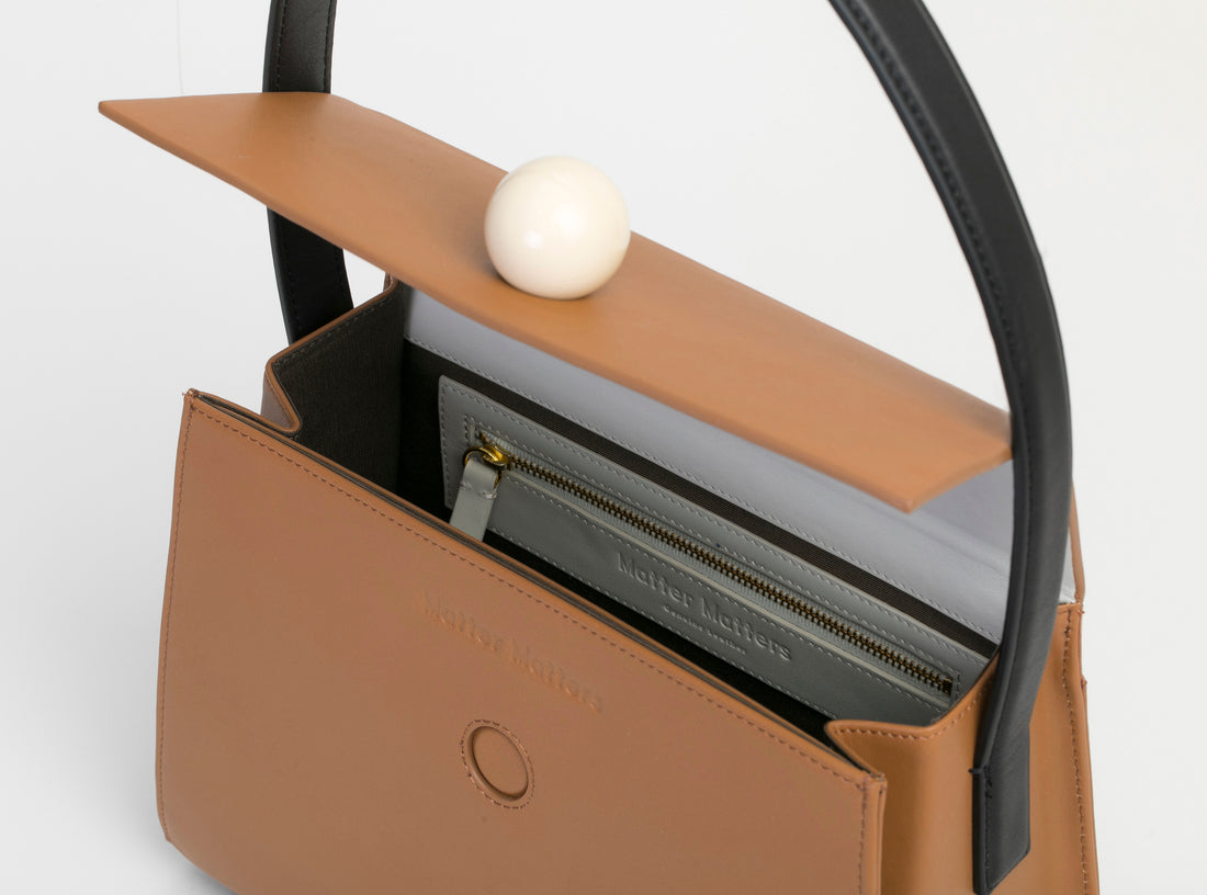 Long Trapezoid Top Handle Satchel Bag • Brown
