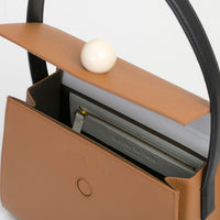 Long Trapezoid Top Handle Satchel Bag • Brown