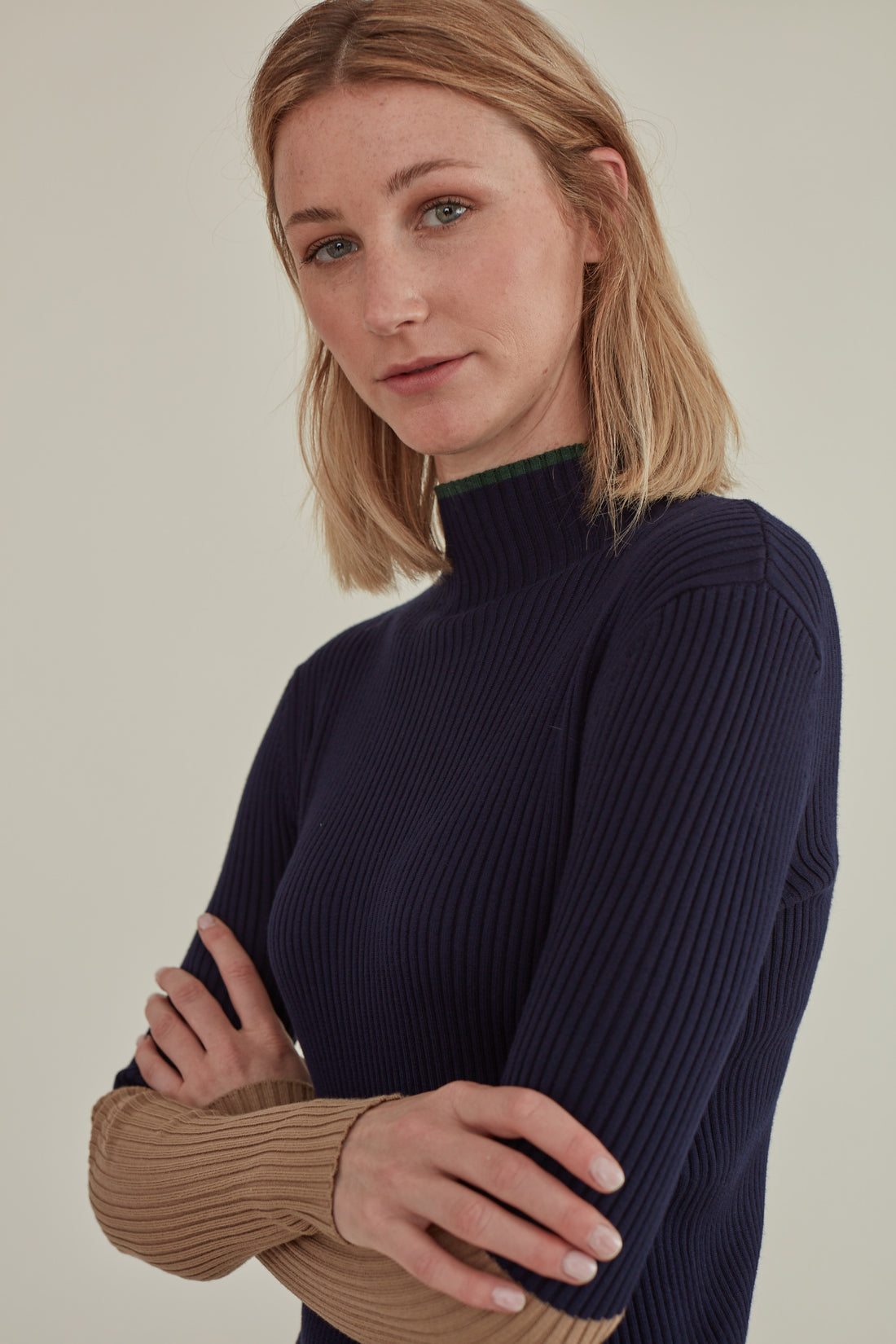 'Nope' / Turtleneck Knit Top • Navy