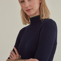 'Nope' / Turtleneck Knit Top • Navy