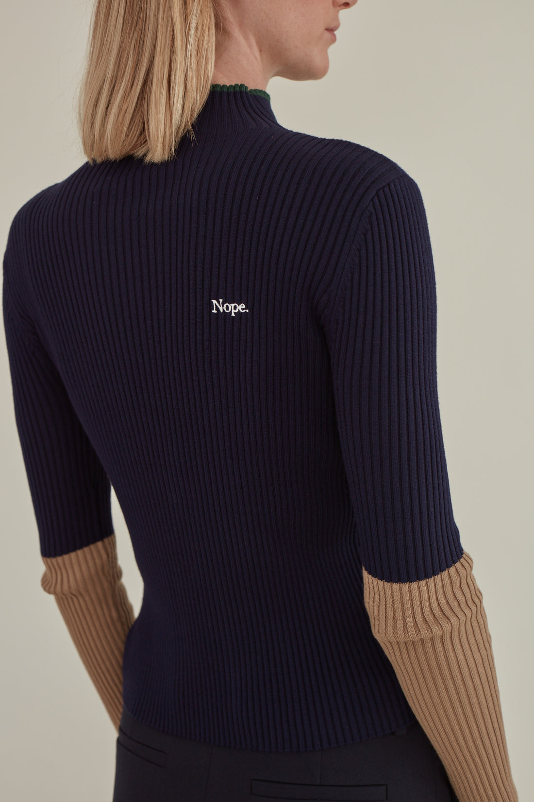 'Nope' / Turtleneck Knit Top • Navy