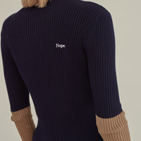 'Nope' / Turtleneck Knit Top • Navy