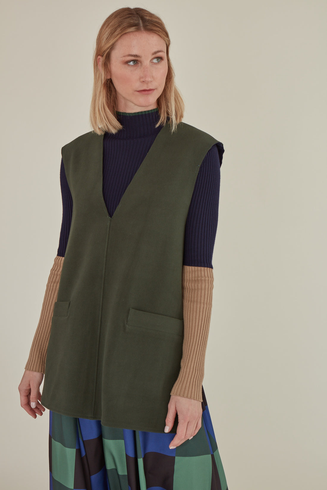 The Reversible / Two-Tone Vest • Blue Green & Olive