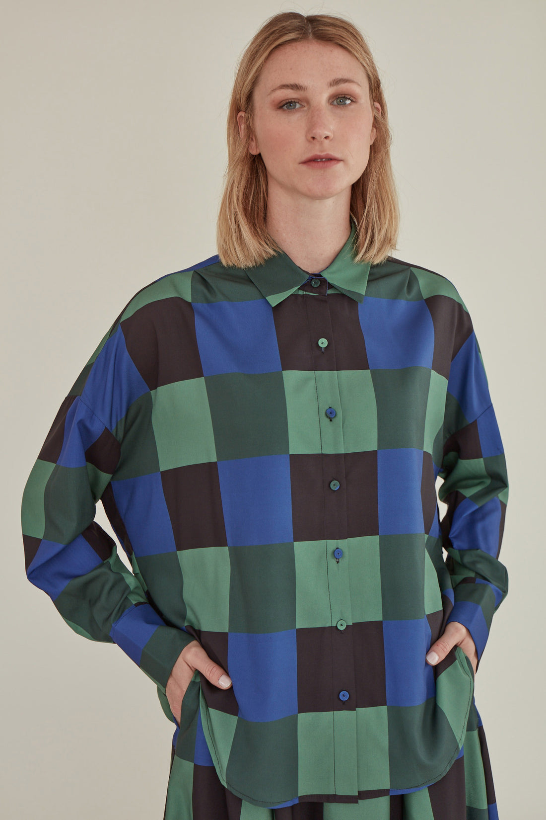 Decka / Checkered Loose Fit Capri Shirt • Green