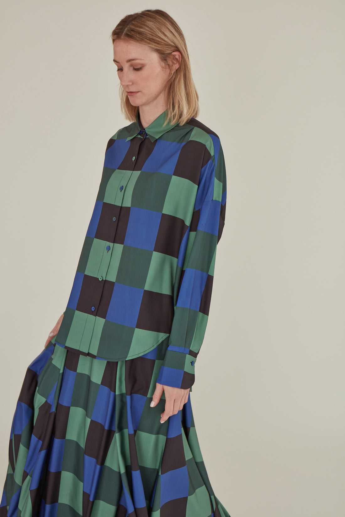 Decka / Checkered Loose Fit Capri Shirt • Green