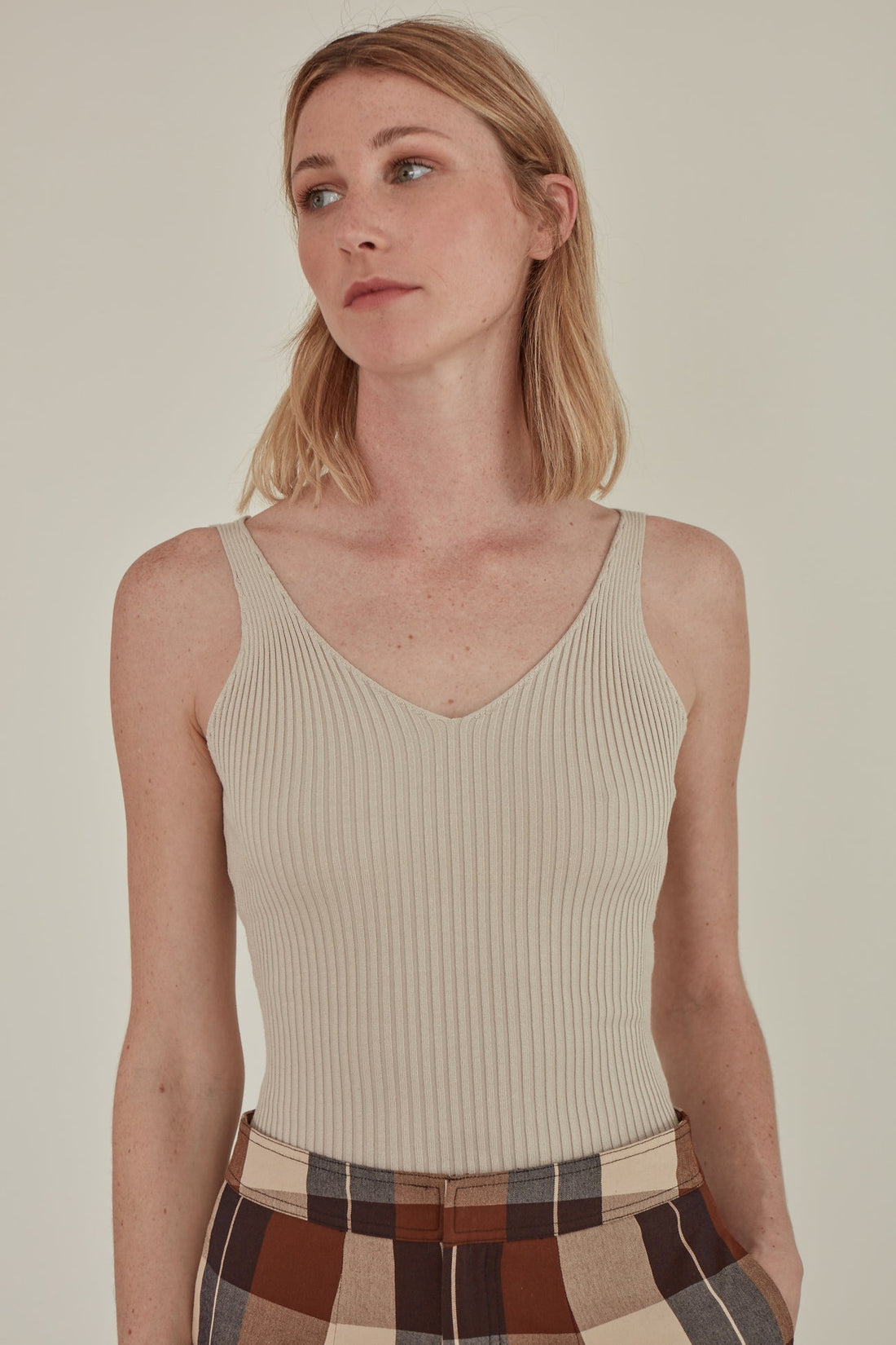 For All Hours / Ribbed Knit Tank Top • Beige