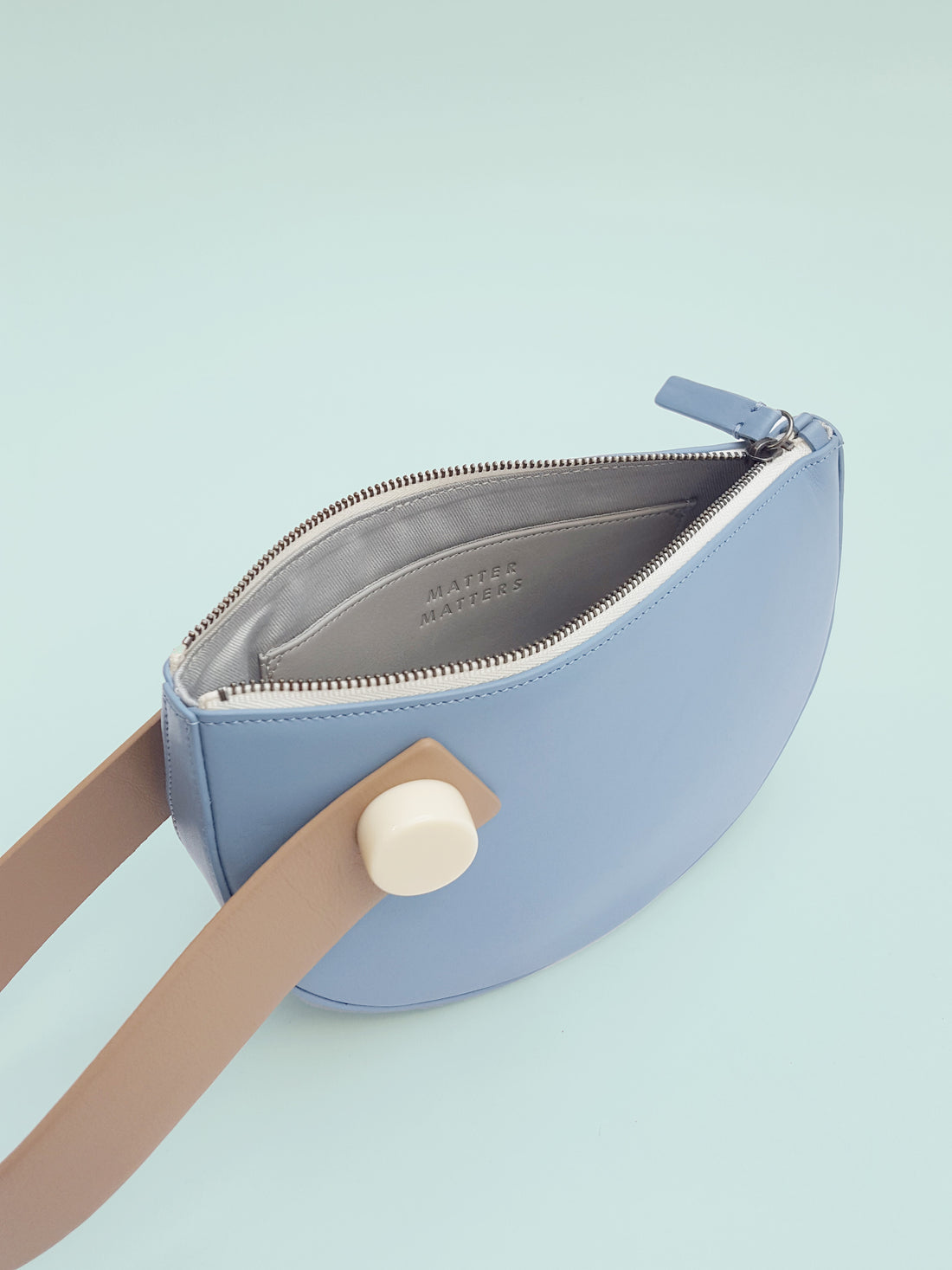 Half Moon Clutch • Light Blue + Tan