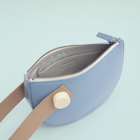 Half Moon Clutch • Light Blue + Tan