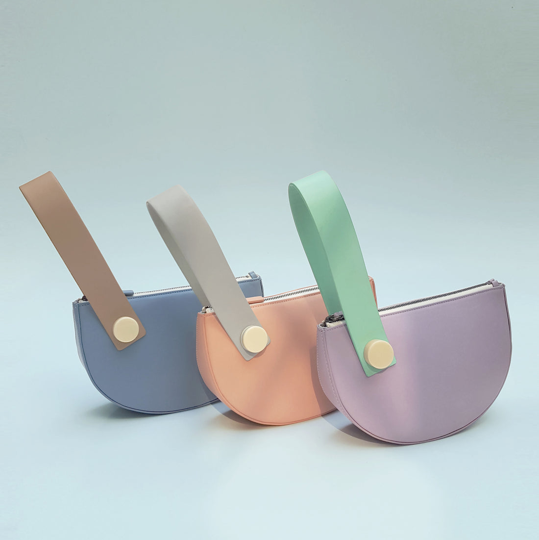 Half Moon Clutch • Light Blue + Tan