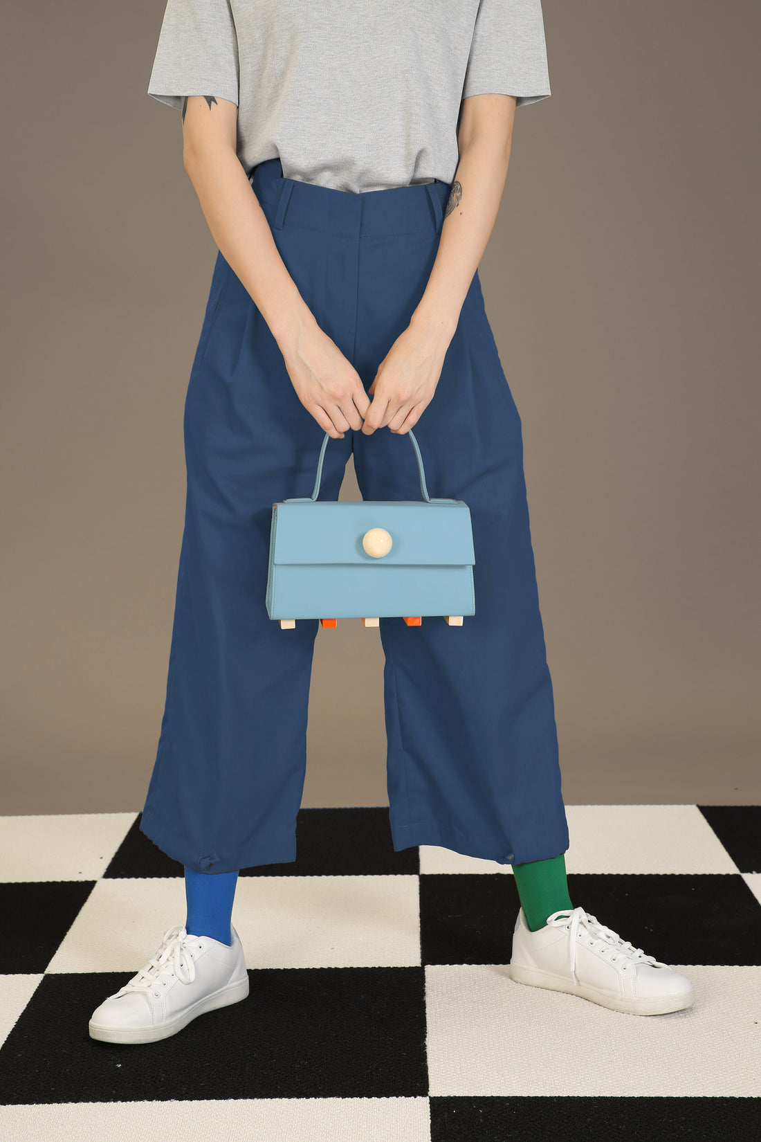 Mini Trapezoid Satchel Bag with Strap • Light Blue