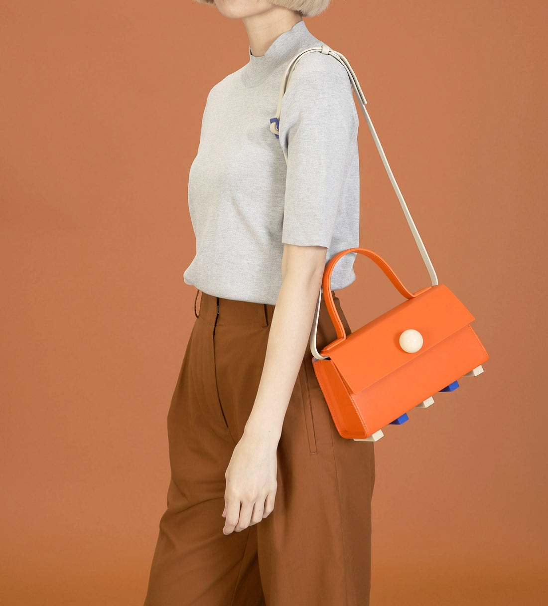 Mini Trapezoid Satchel Bag with Strap • Orange