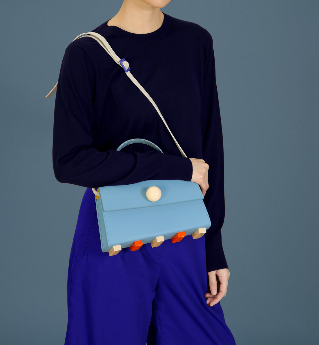 Mini Trapezoid Satchel Bag with Strap • Light Blue