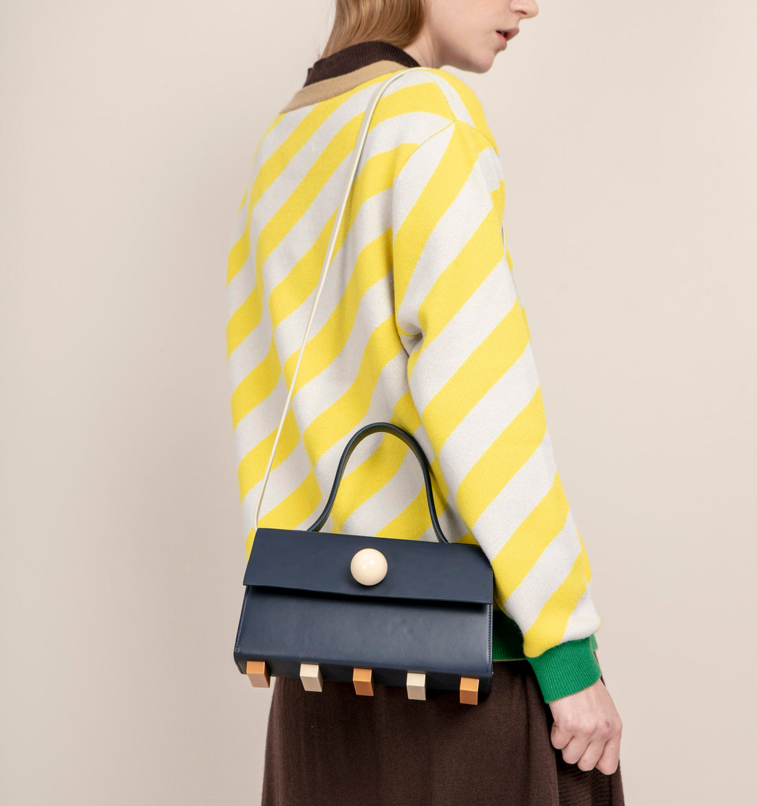 Mini Trapezoid Satchel Bag with Strap • Navy