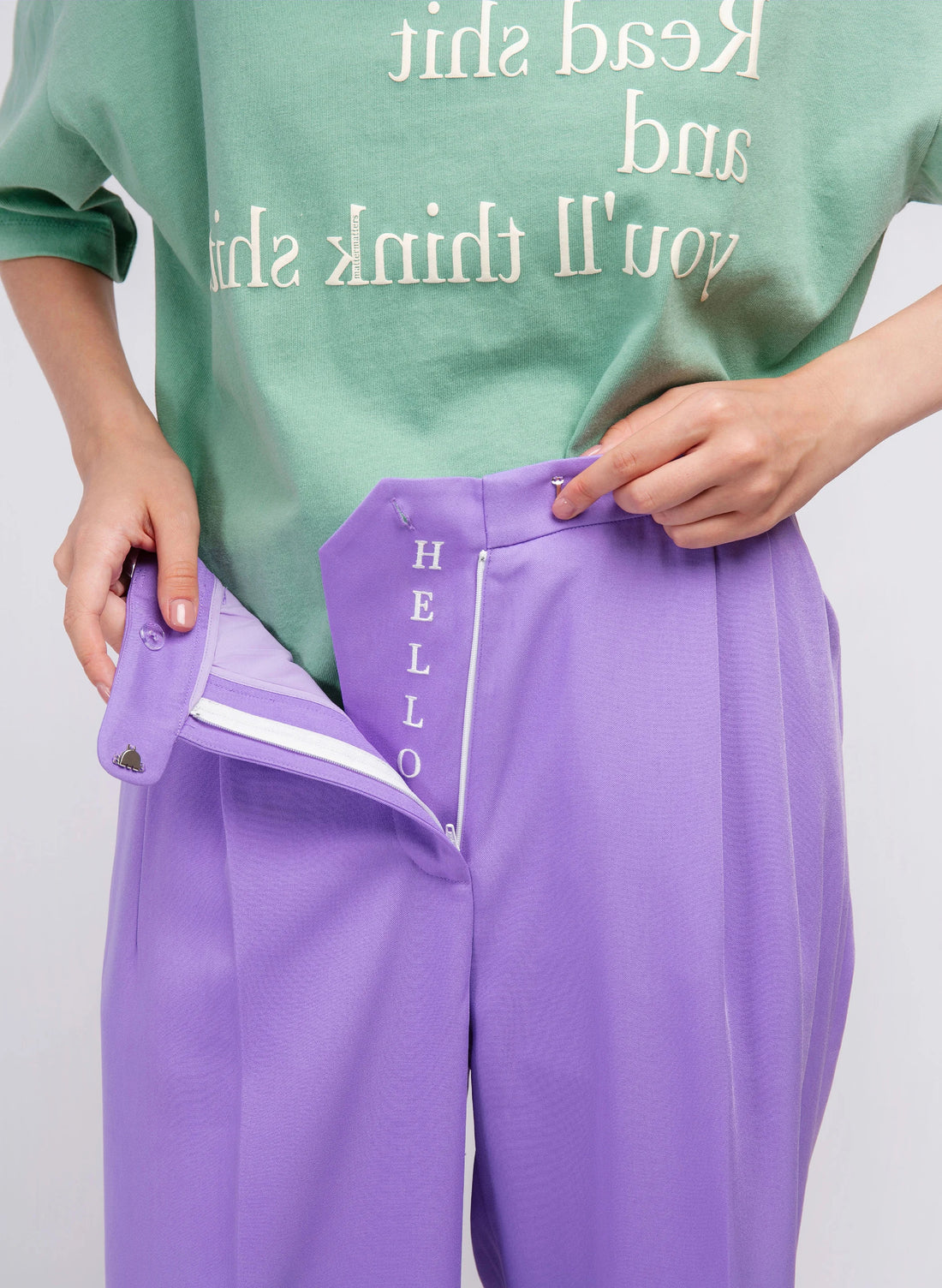 'HELLO' / Wide-leg Boyfriend Pants • Lilac