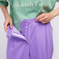 'HELLO' / Wide-leg Boyfriend Pants • Lilac