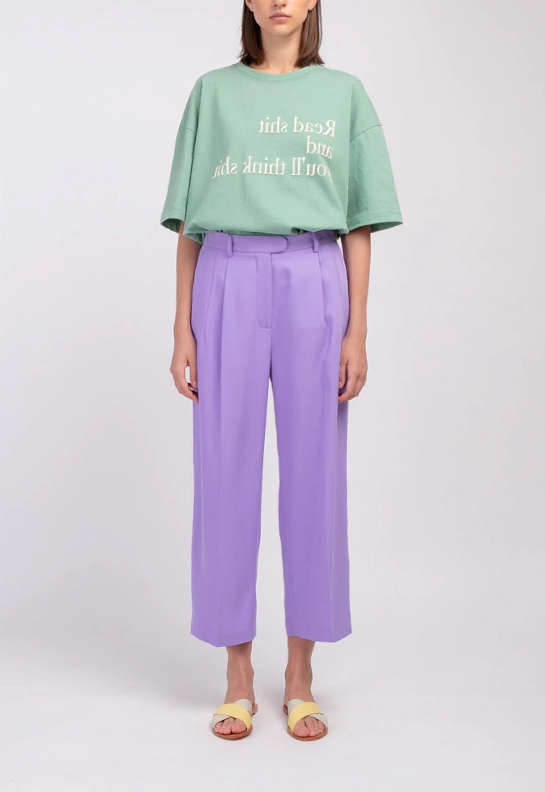 'HELLO' / Wide-leg Boyfriend Pants • Lilac