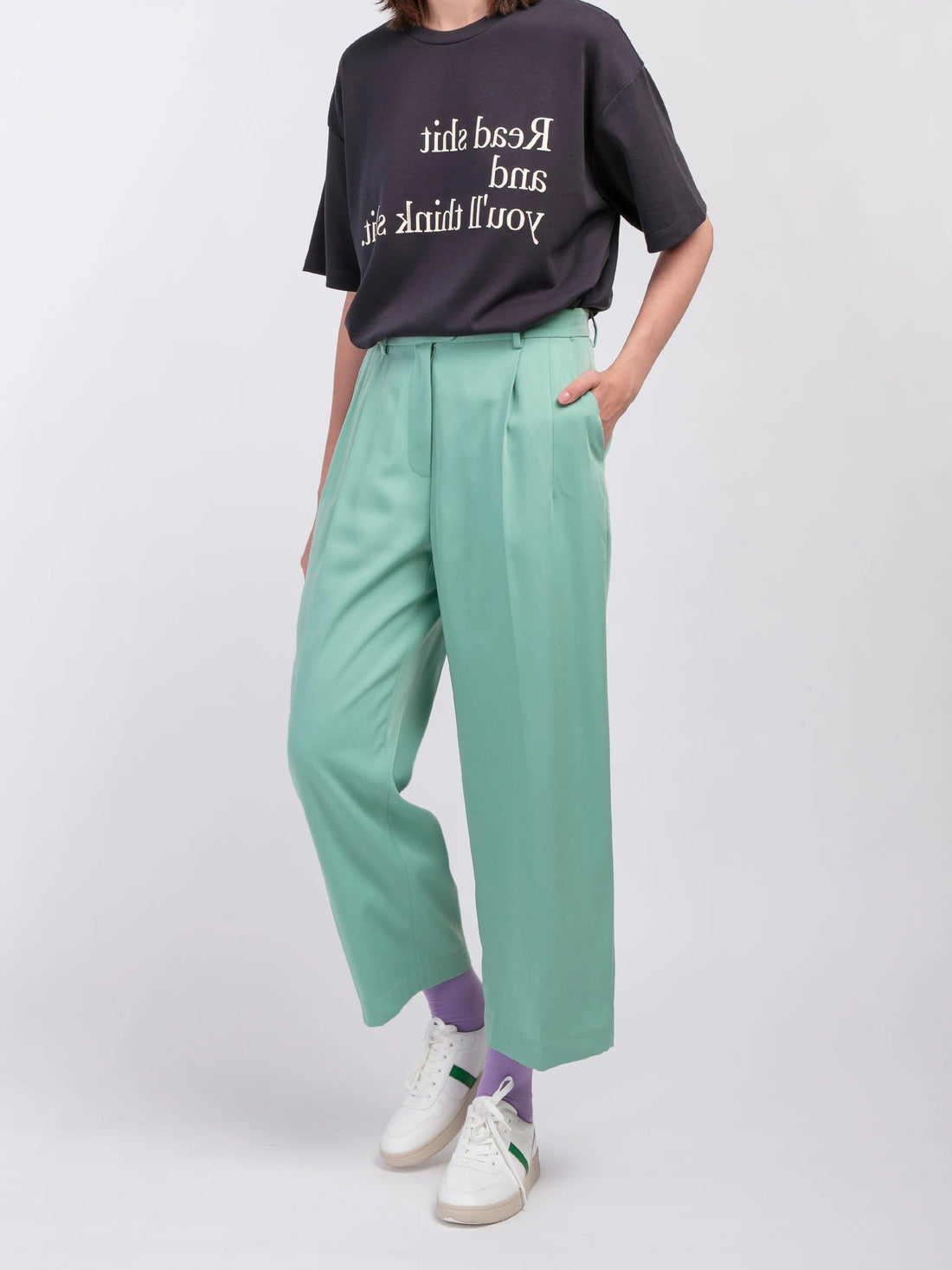 'HELLO' / Wide-leg Boyfriend Pants • Mint