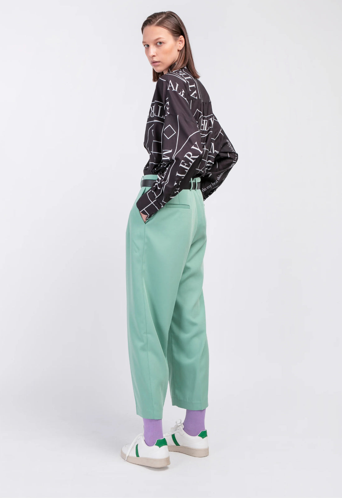 'HELLO' / Wide-leg Boyfriend Pants • Mint
