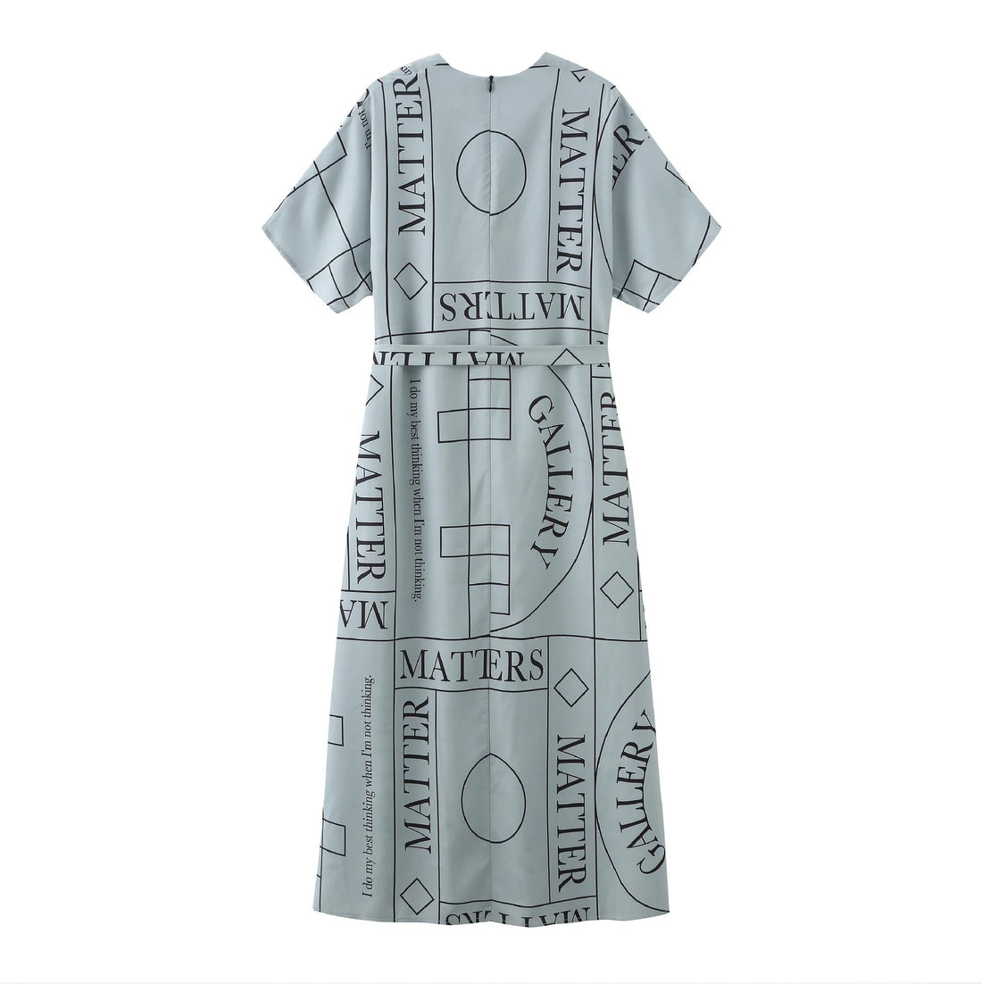 'Not' / Pattern Short Sleeved V-Neck Dress • Grey