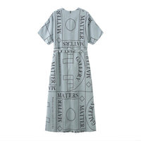 'Not' / Pattern Short Sleeved V-Neck Dress • Grey