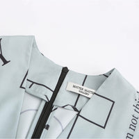 'Not' / Pattern Short Sleeved V-Neck Dress • Grey