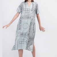 'Not' / Pattern Short Sleeved V-Neck Dress • Grey