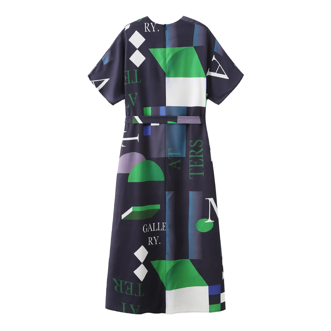 'Moss' / Pattern V-Neck Dress • Navy