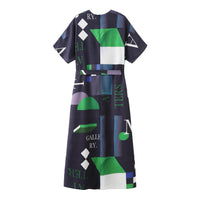 'Moss' / Pattern V-Neck Dress • Navy