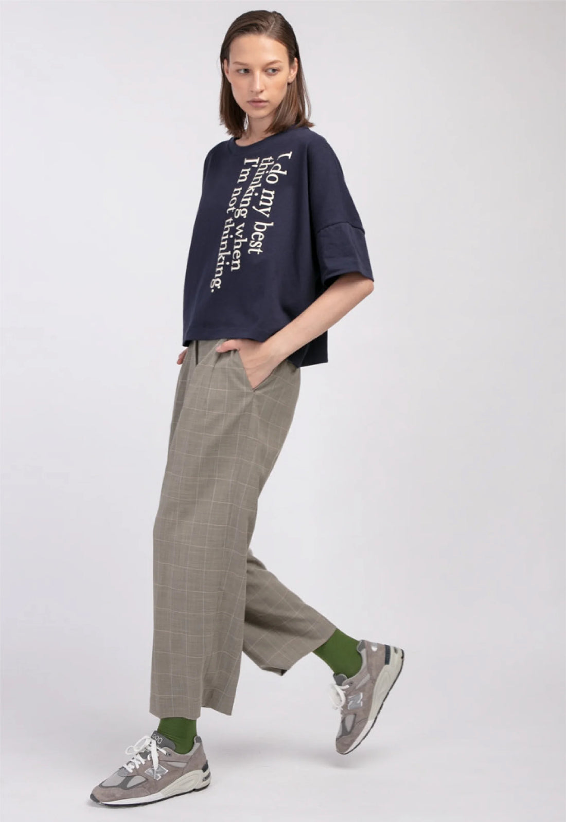 'HELLO' / Wide-leg Boyfriend Pants • Checkered
