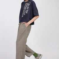 'HELLO' / Wide-leg Boyfriend Pants • Checkered
