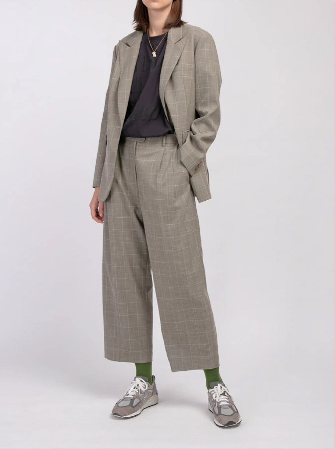 'HELLO' / Wide-leg Boyfriend Pants • Checkered