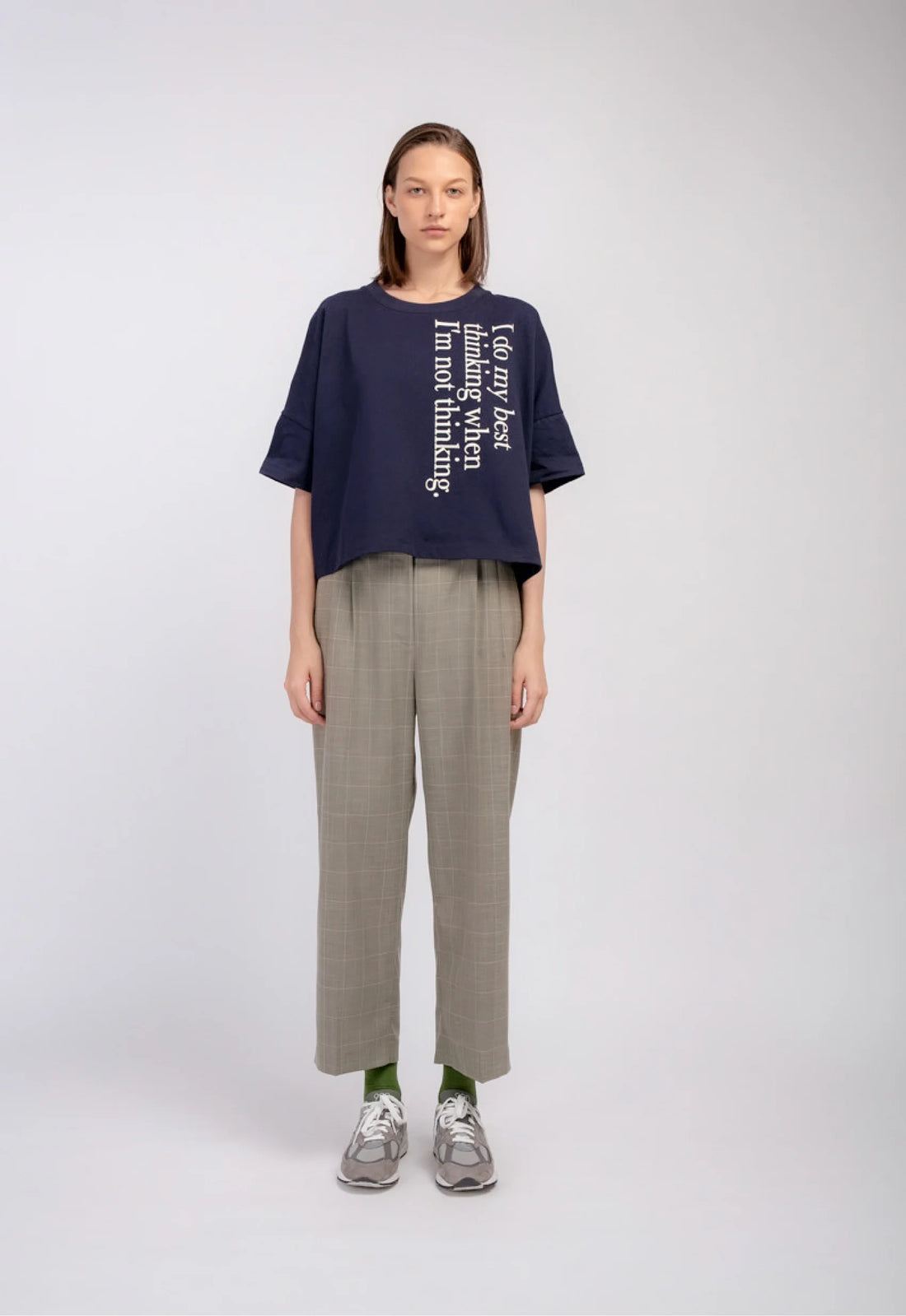 'HELLO' / Wide-leg Boyfriend Pants • Checkered