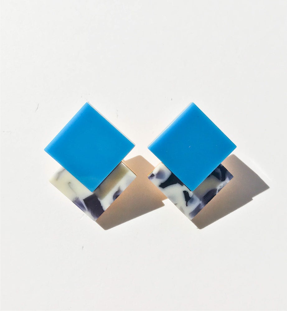 Double Diamond Earrings • Blue Marbled