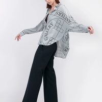 'Not' / Pattern Loose Fit Capri Shirt • Grey