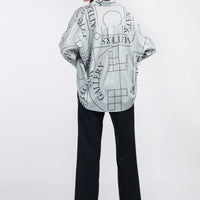 'Not' / Pattern Loose Fit Capri Shirt • Grey