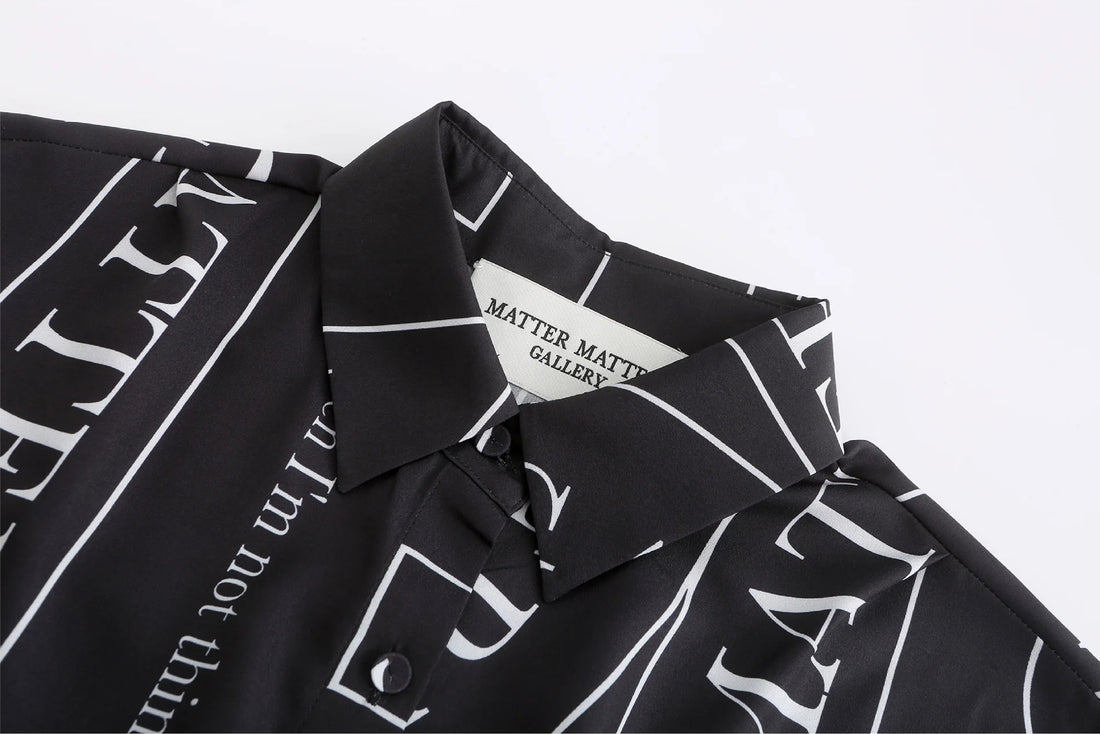 'Not' / Pattern Loose Fit Capri Shirt • Black