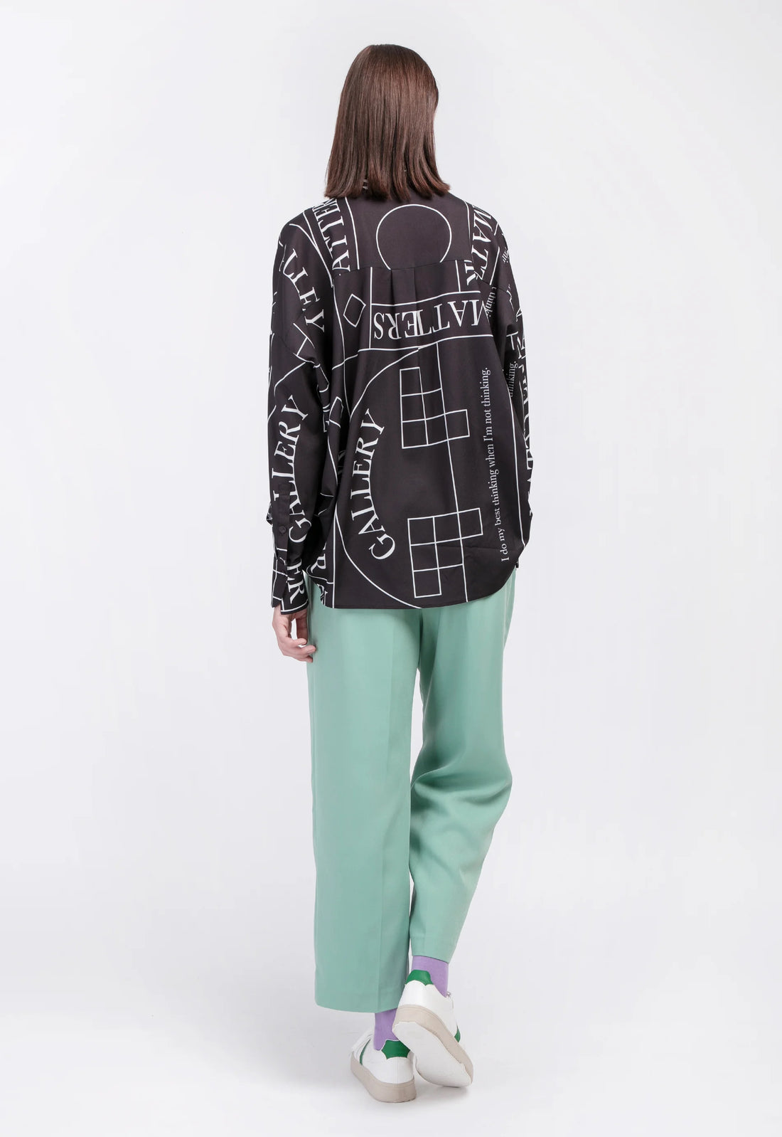 'Not' / Pattern Loose Fit Capri Shirt • Black