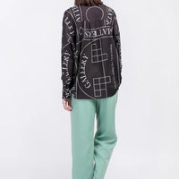'Not' / Pattern Loose Fit Capri Shirt • Black