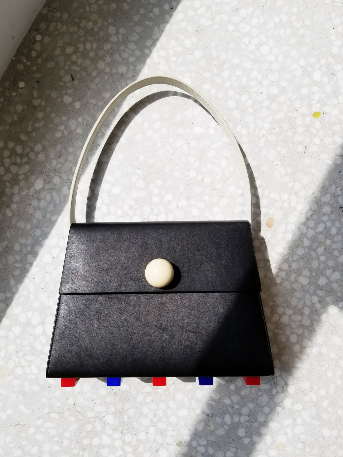 Long Trapezoid Top Handle Satchel Bag • Black