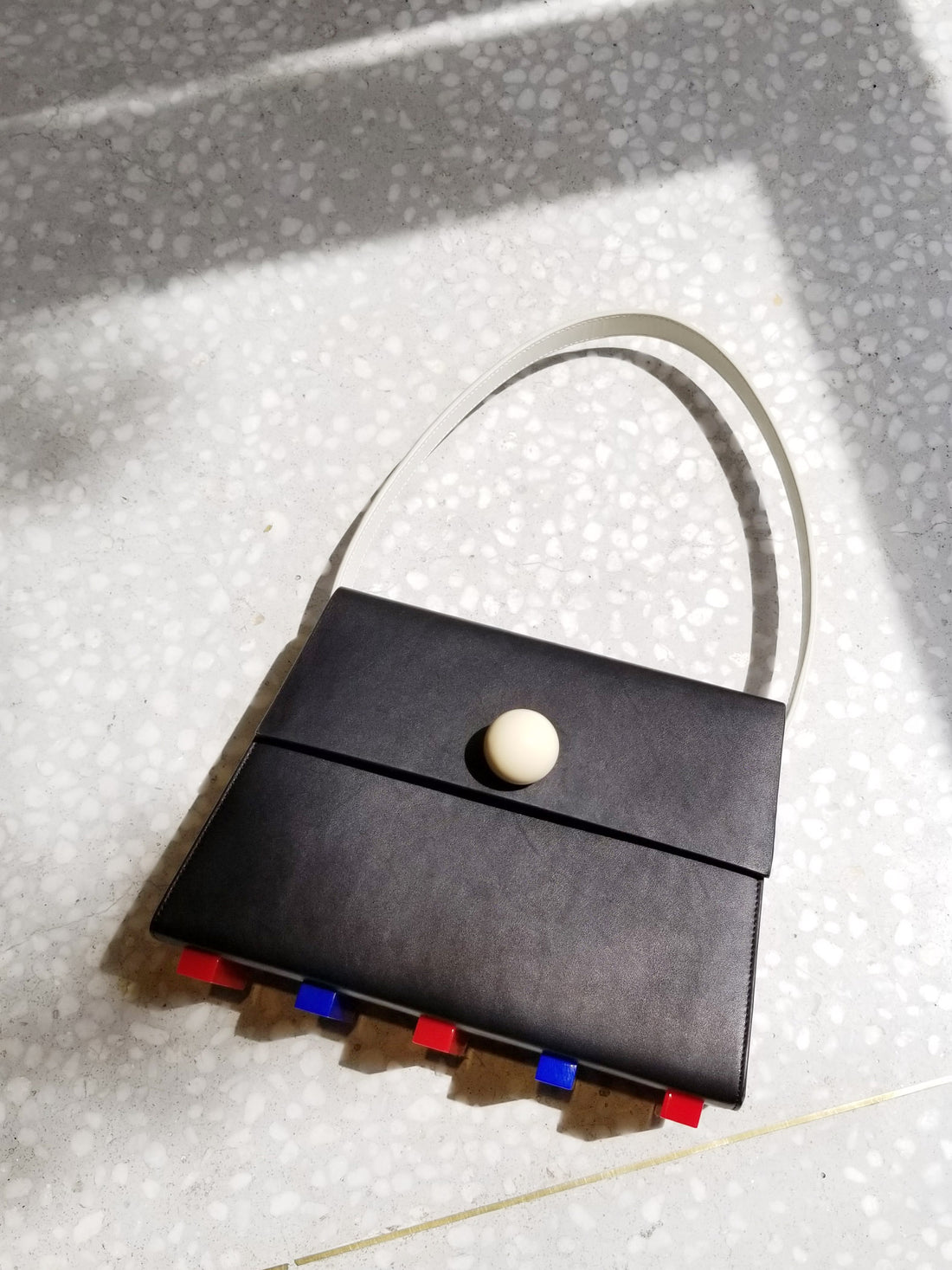 Long Trapezoid Top Handle Satchel Bag • Black