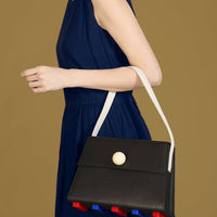 Long Trapezoid Top Handle Satchel Bag • Black