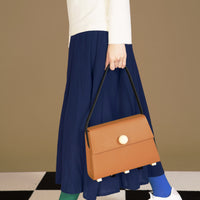 Long Trapezoid Top Handle Satchel Bag • Brown