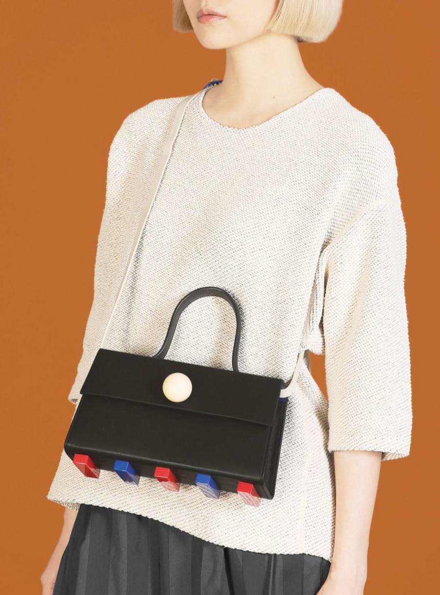 Mini Trapezoid Satchel Bag with Strap • Black