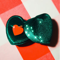 Velvet Heart Shaped Pendant / Ring Gift Box • Green