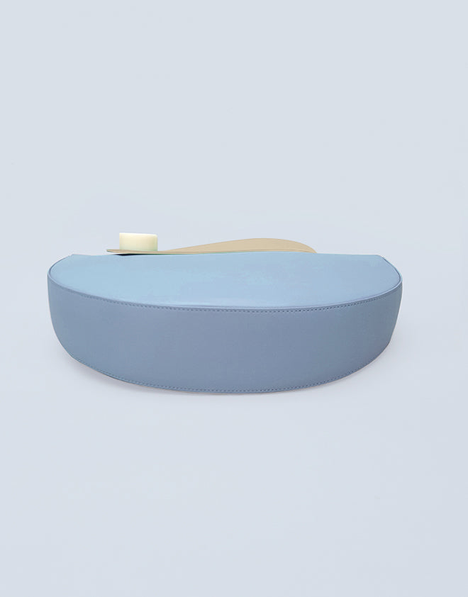 Half Moon Clutch • Light Blue + Tan
