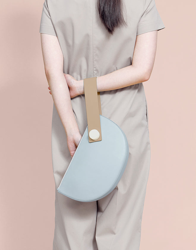 Half Moon Clutch • Light Blue + Tan