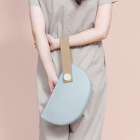 Half Moon Clutch • Light Blue + Tan